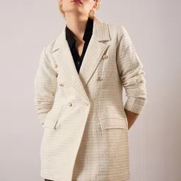 SASSAFRAS Self Design Cotton Notched Lapel Double-Breasted Blazer-image-26