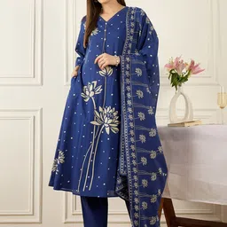 Indo Era Women Floral Printed Regular Pure Cotton Kurta with Trousers & With Dupatta image 3