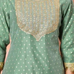 Sangria Women Geometric Woven Design Kurta with Trousers & Dupatta image 2