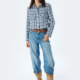 Koton Women Checked Crop Tailored Jacket with Embroidered image 5