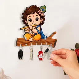 cw crafts world Beautiful Krishna Key Holder For Wall || Wood Key Holder-picture-13