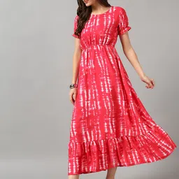 Raiyani Fashion Women Tie and Dye Dyed Puff Sleeve Fit and Flare Midi Dress-picture-32