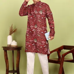 FUBAR Men Floral Printed Regular Pure Cotton Kurta with Trousers-picture-34
