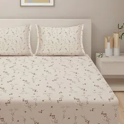 SWAYAM Brown Floral 250 TC King Bedsheet with 2 Pillow Covers image 3