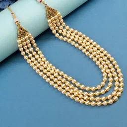 JIYANSHI FASHION Gold-Plated Stone-Studded & Beaded Layered Necklace With Brooch-image-28