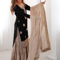 all about you Women Ethnic Motifs Embroidered Regular Gotta Patti Kurta with Sharara & With Dupatta image 2