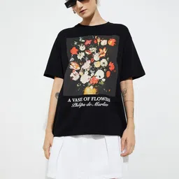 max Floral Printed Drop-Shoulder Sleeves Cotton T-shirt-picture-24