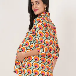 angloindu Geometric Print Crepe Shirt Style Longline Top image 2