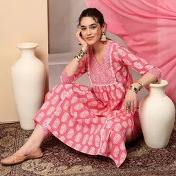 Anouk Women Ethnic Motifs Printed Empire Pure Cotton Kurta with Palazzos & With Dupatta image 5