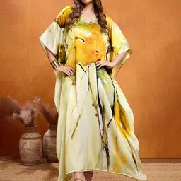 LABEL AARNA Floral Print Cape Sleeve Satin Kaftan Maxi Dress-picture-16