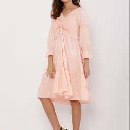 MUMRAA Puff Sleeve Georgette Fit & Flare Dress image 2