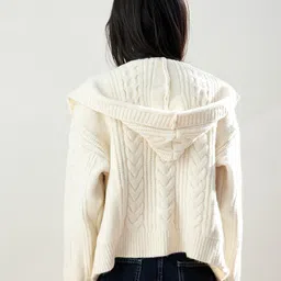 JC Collection Women Self Design Hood Ribbed Front-Open Sweaters image 4