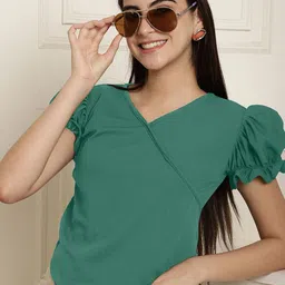 Tromko Women Pack Of 2 Sweetheart Neck Puff Sleeve Peplum Top image 5