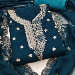 Maroosh Floral Embroidered Thread Work Georgette Unstitched Dress Material-picture-21