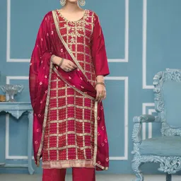 HERE&NOW Bandhani Printed Beads & Stones Cotton Silk Unstitched Dress Material-picture-34