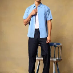 Stylecast X Kotty Men Comfort Fit Solid Spread Collar Linen Casual Shirt-picture-21