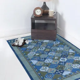 Fabindia Blue & Beige Printed Woven Woolen & Cotton Floor Runner image 5