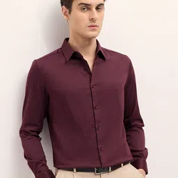 THE BEAR HOUSE Men Slim Fit Spread Collar Solid Cotton Formal Shirt-picture-20