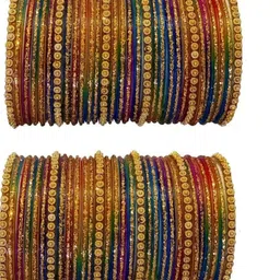 LLL FASHION Set Of 2 Multi Glass Artificial Stones Bangle-picture-10