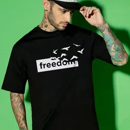 Bewakoof Freedom Typography Printed Pure Cotton Oversized T-shirt-picture-38