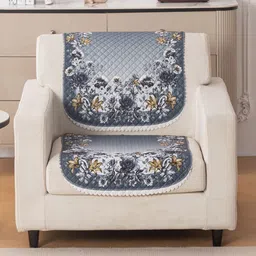 HOKIPO Belle LoomVerse Grey & White 2 Pieces Printed 1 Seater Sofa Covers-picture-10