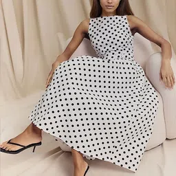 bebe Women Polka Dots Printed Fit and Flare Dress-image-35