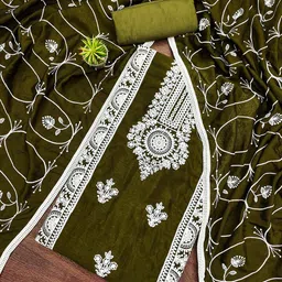 SAINOOR Floral Embroidered Cotton Unstitched Dress Material image 2