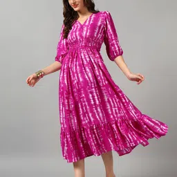 Raiyani Fashion Women Tiered Abstract Printed V-Neck Casual Dress-picture-28