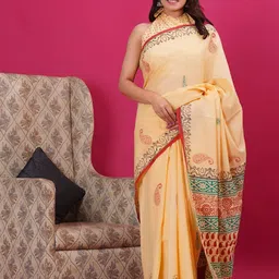 Shivanya Handicrafts Ethnic Motifs Pure Cotton Block Print Saree-image-91