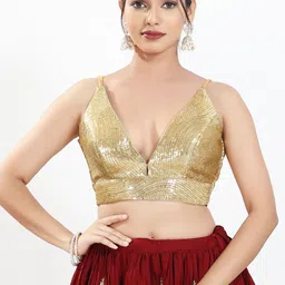VAMAS - THE DESIGNER BLOUSES Embellished Skill V-Neck Padded Saree Blouse-image-6