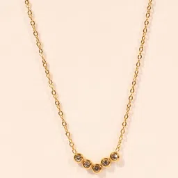 RaasRani Gold-Plated V Studded Pendant Stainless Steel Necklace image 3