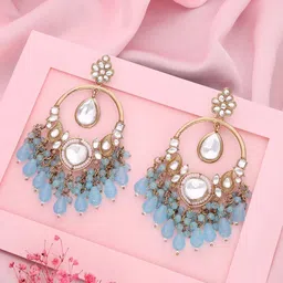 Anouk Gold-Plated Artificial Stones Studded & Beads Beaded Contemporary Drop Earrings image 5