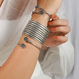 TEEJH Set Of 3 Oxidised Stacked cuff Bracelets image 1