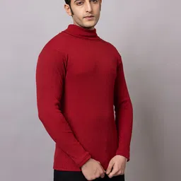 bab Men Solid High Neck Maroon Sweater image 5