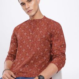 Anouk Rustic Indie Ethnic Motifs Printed Band Collar Kurta-picture-42