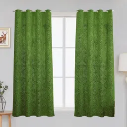Aura Green 2 Pieces Self Design Velvet Black Out Eyelet Window Curtain-picture-30