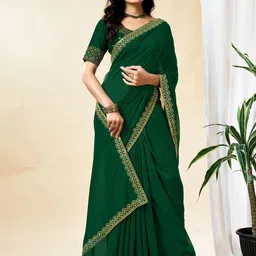 Sangria Solid Embroidered Saree WithBlousePiece image 1