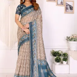 AWRIYA Ethnic Motifs Zari Linen Blend Saree-picture-14