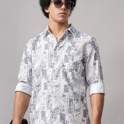 British Club Men Comfort Spread Collar Abstract Printed Slim Fit Casual Shirt-image-86