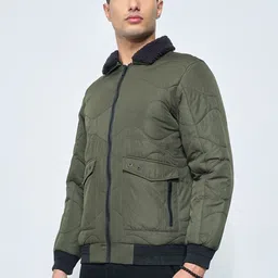 7 Alt by Pantaloons Men Longline Bomber with Patchwork Jacket image 2