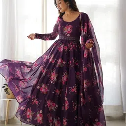 reva enterprise Floral Print Georgette Stitched Anarkali Gown image 1