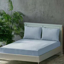 Trance Home Linen Blue Pure Cotton 300 TC Queen Size Bedsheet Set 1.90 m x 1.52 m-picture-25