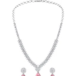 ASMITTA JEWELLERY Rhodium-Plated Cubic Zirconia-Studded Statement Jewellery Set image 2