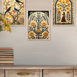 Kotart Yellow & Green 3 Pieces Floral And Botanical Wooden Wall Arts image 1