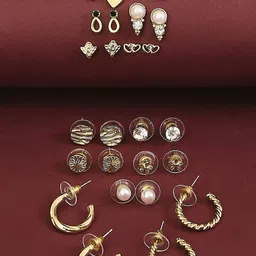 DressBerry Gold-Toned Set Of 14 Contemporary Studs Earrings-picture-27