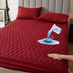 CRAZY WORLD Unisex Maroon Polycotton Water Resistant Mattress Protector-image-22