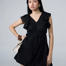 20Dresses Xxd Balloon Hem Ss25 V Neck Fit & Flare Gathered Pure Cotton Mini Balloon Dress image 4