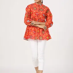 JAIPURRANG Floral Printed Mandarin Collar Peplum Top image 5