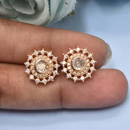 MEIRA JEWELLERY Gold-Plated Artificial Stones Studded Floral Shaped Studs-picture-25