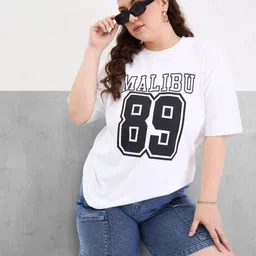 SASSAFRAS Curve Women Plus Size Typography Printed Round Neck Cotton Oversized T-shirt image 4